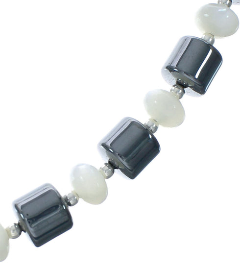 Hematite and Mother of Pearl Genuine Sterling Silver Bead Necklace X10230